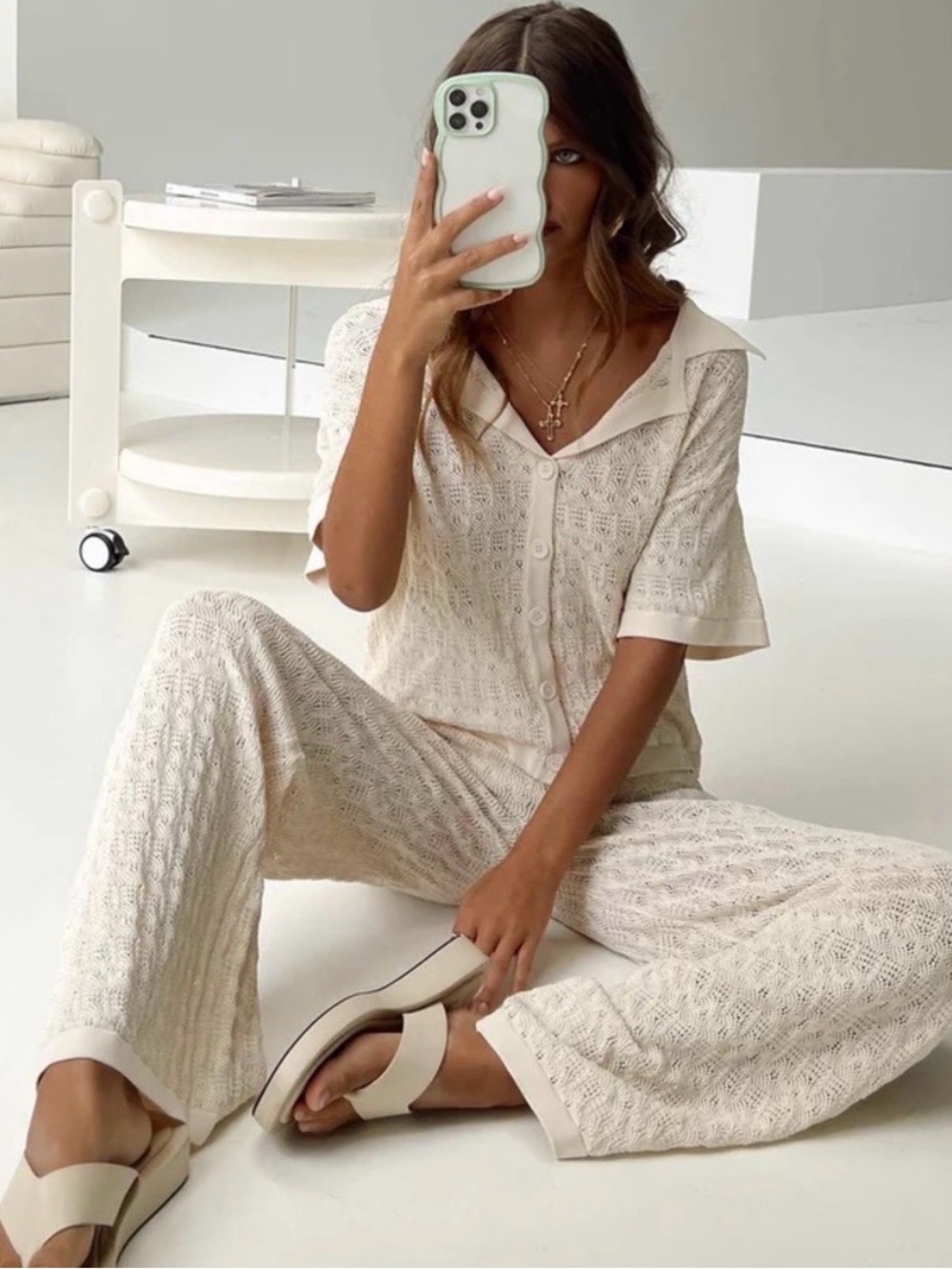Princess Polly cream knit beach set